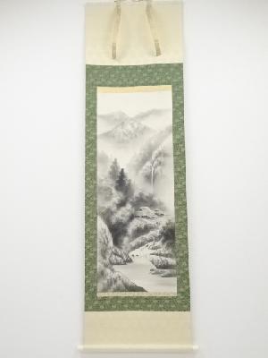 浩筆　水墨山水図　肉筆絹本掛軸（共箱）